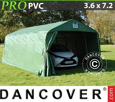 Tenda capannone garage PRO 3,6x7,2x2,7m PVC con pavimento, Verde / Grigio