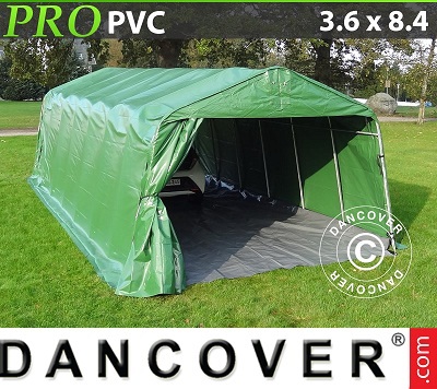 Tenda capannone PRO 3,6x8,4x2,7m PVC con pavimento, Verde / Grigio